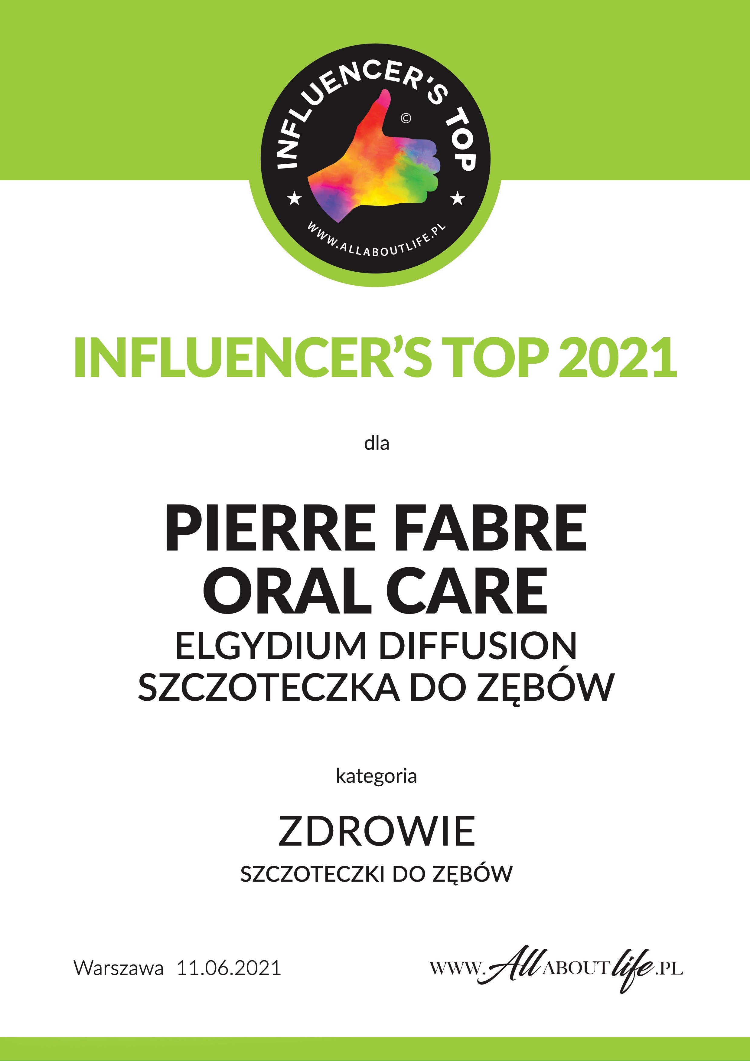 Certyfikat Influencer's TOP 2021
