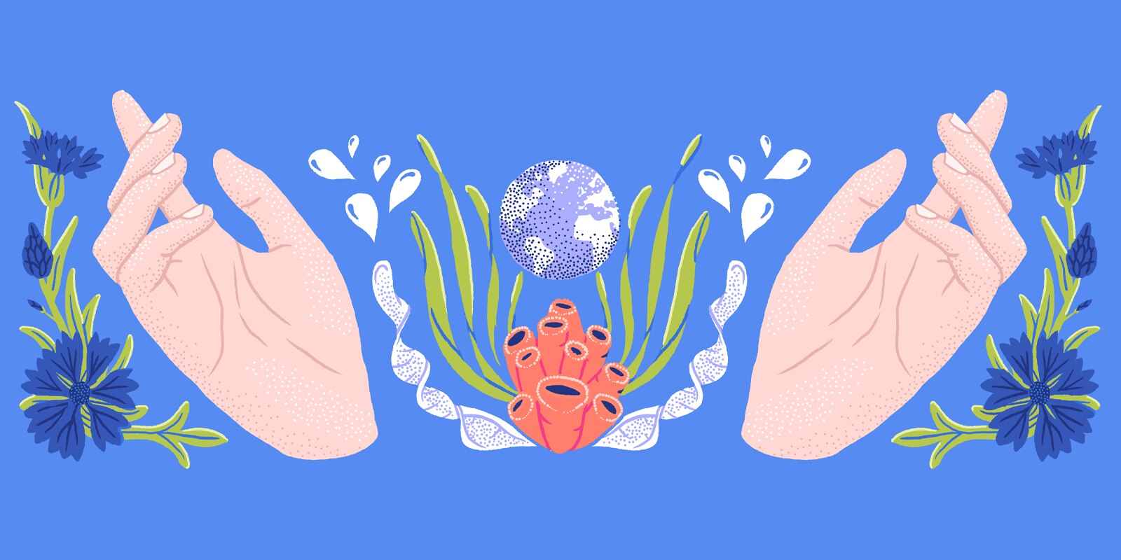 deux mains avec  le corail