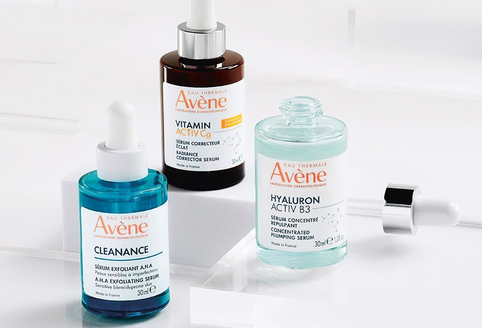 3 Produits Avène : Cleanance Comedomed,Serum Vitamin ActivCg, Hyaluron Activ B3