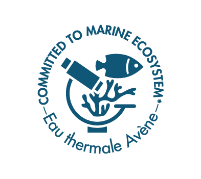 le logo en anglais: committed to marine ecosystem Eau thermale Avène